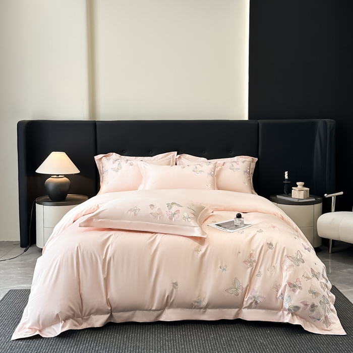 91家纺网 家纺一手货源 找家纺 （总）博纳家纺 2025新款亲服棉宽边高级简奢款绣花四件套-漫山花野