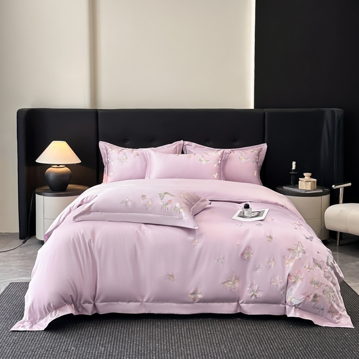 91家纺网 家纺一手货源 找家纺 （总）博纳家纺 2025新款亲服棉宽边高级简奢款绣花四件套-漫山花野