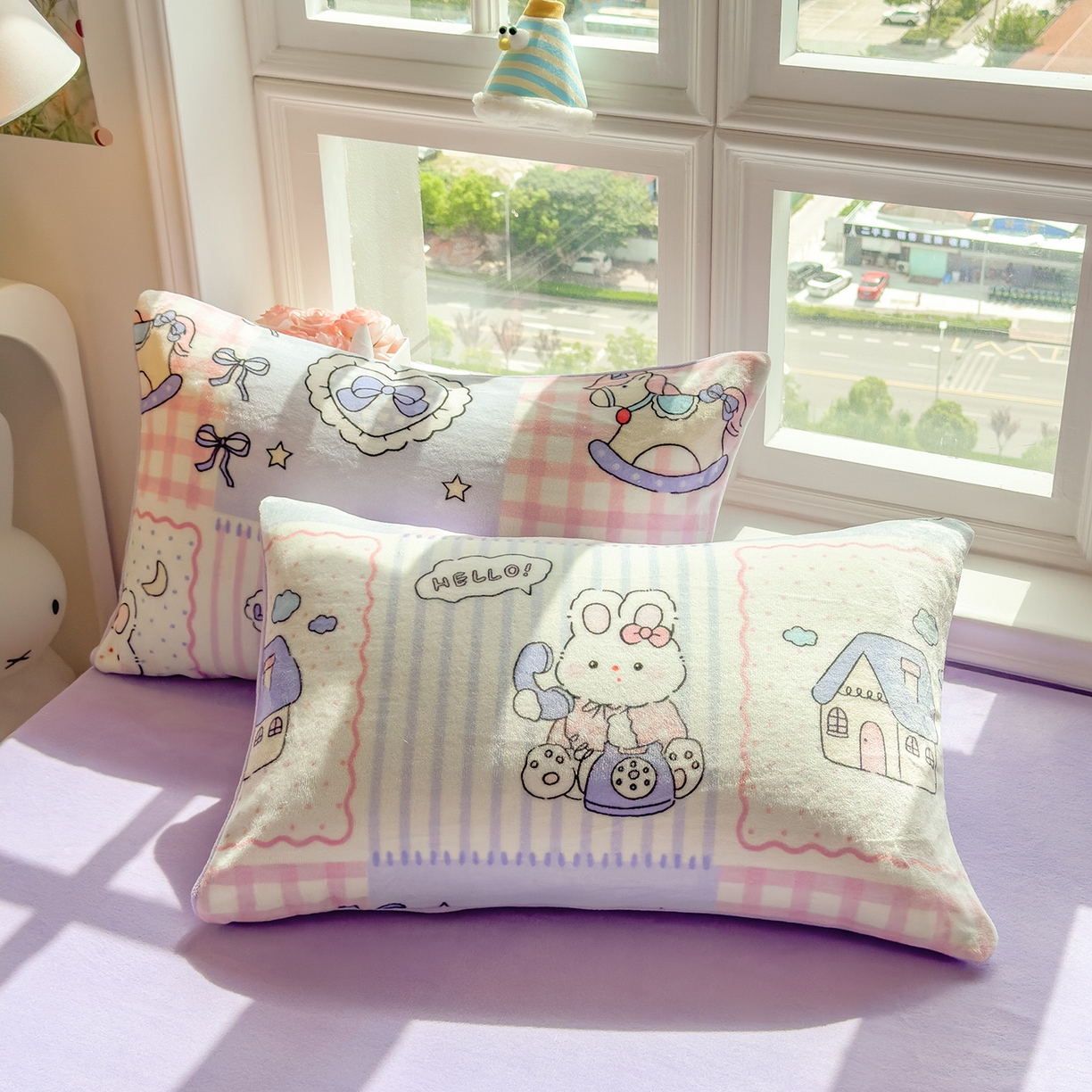 91家纺网 家纺一手货源 找家纺 摩妮卡 摩妮卡 2025新款加厚款小清新牛奶绒印花四件套床单款床笠单被套 萌兔小屋