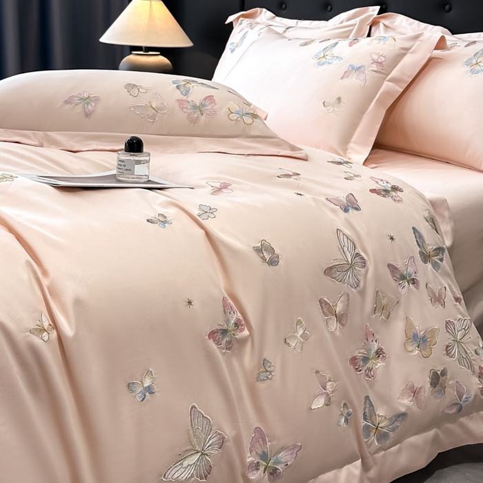 91家纺网 家纺一手货源 找家纺 （总）博纳家纺 2025新款亲服棉宽边高级简奢款绣花四件套-漫山花野