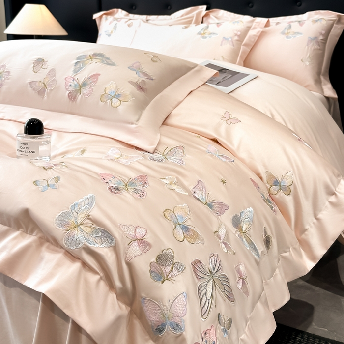 91家纺网 家纺一手货源 找家纺 （总）博纳家纺 2025新款亲服棉宽边高级简奢款绣花四件套-漫山花野