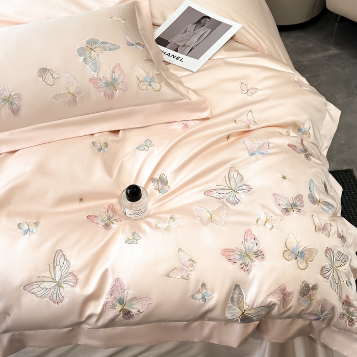 91家纺网 家纺一手货源 找家纺 （总）博纳家纺 2025新款亲服棉宽边高级简奢款绣花四件套-漫山花野