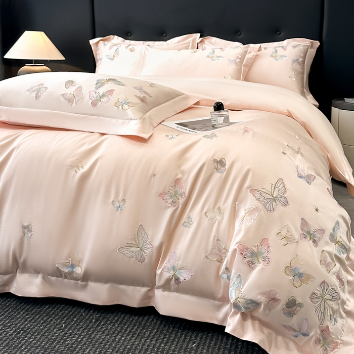 91家纺网 家纺一手货源 找家纺 （总）博纳家纺 2025新款亲服棉宽边高级简奢款绣花四件套-漫山花野