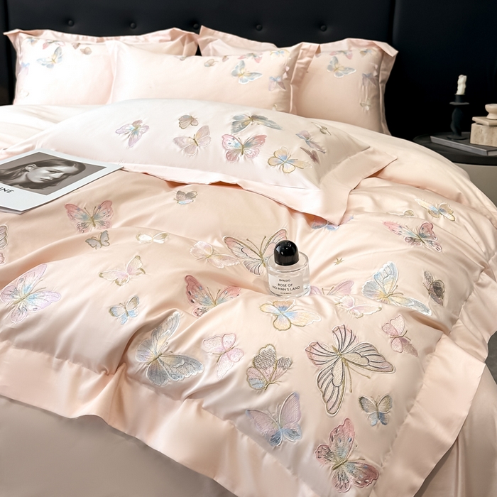 91家纺网 家纺一手货源 找家纺 （总）博纳家纺 2025新款亲服棉宽边高级简奢款绣花四件套-漫山花野