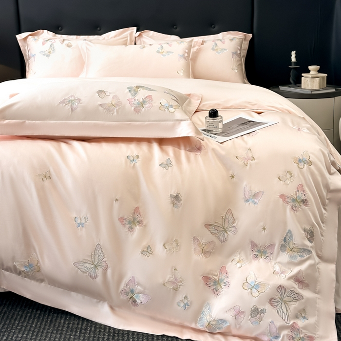 91家纺网 家纺一手货源 找家纺 （总）博纳家纺 2025新款亲服棉宽边高级简奢款绣花四件套-漫山花野