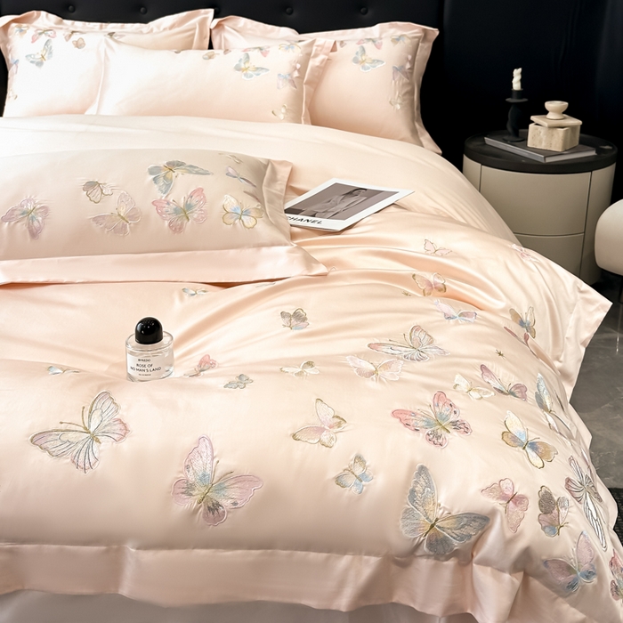 91家纺网 家纺一手货源 找家纺 （总）博纳家纺 2025新款亲服棉宽边高级简奢款绣花四件套-漫山花野