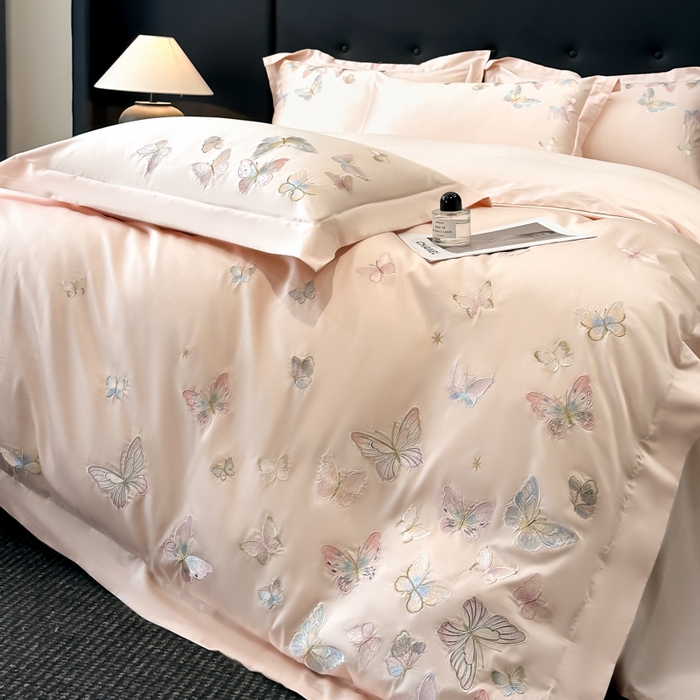 91家纺网 家纺一手货源 找家纺 （总）博纳家纺 2025新款亲服棉宽边高级简奢款绣花四件套-漫山花野