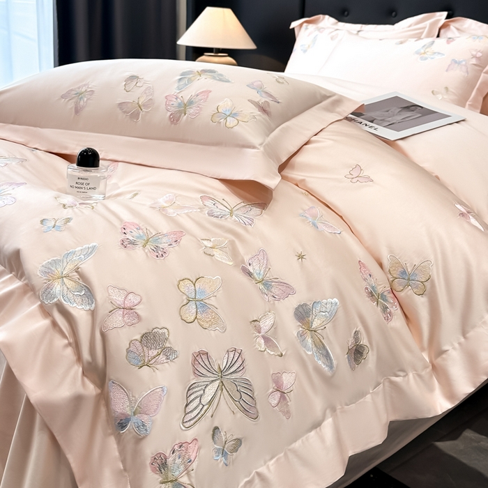 91家纺网 家纺一手货源 找家纺 （总）博纳家纺 2025新款亲服棉宽边高级简奢款绣花四件套-漫山花野