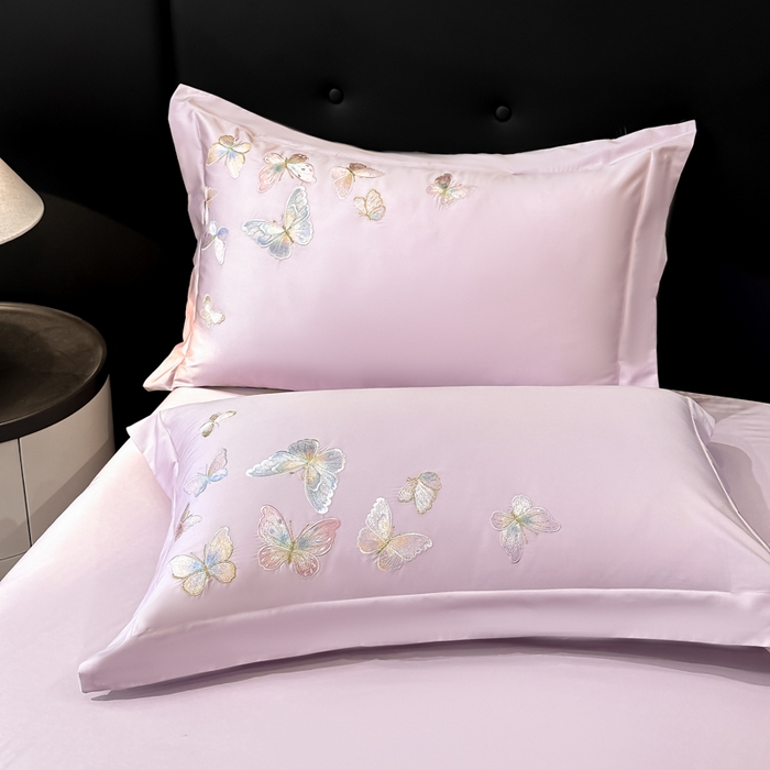 91家纺网 家纺一手货源 找家纺 博纳家纺 2025新款亲服棉宽边高级简奢款绣花四件套-漫山花野 香芋紫