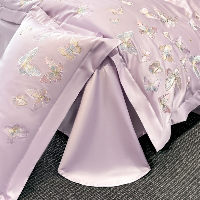 91家纺网 家纺一手货源 找家纺 博纳家纺 2025新款亲服棉宽边高级简奢款绣花四件套-漫山花野 香芋紫