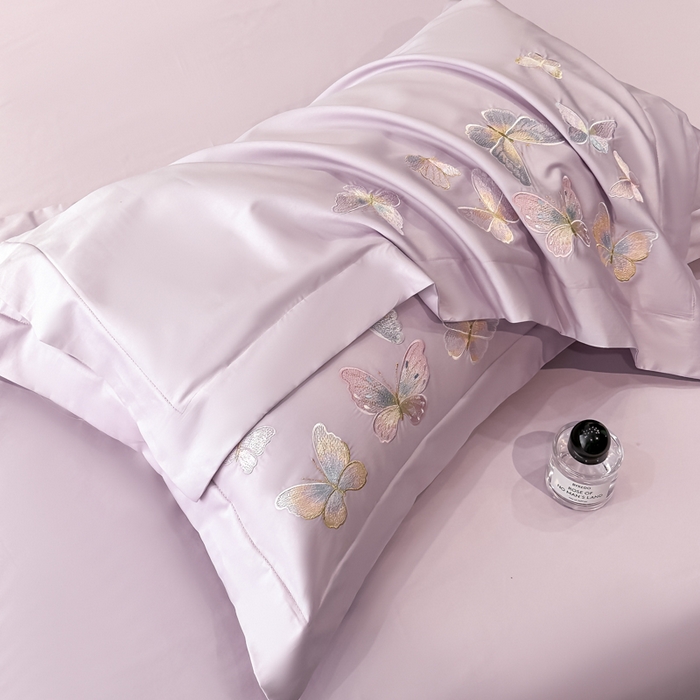 91家纺网 家纺一手货源 找家纺 博纳家纺 2025新款亲服棉宽边高级简奢款绣花四件套-漫山花野 香芋紫