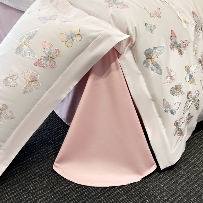 91家纺网 家纺一手货源 找家纺 博纳家纺 2025新款亲服棉宽边高级简奢款绣花四件套-漫山花野 象牙白