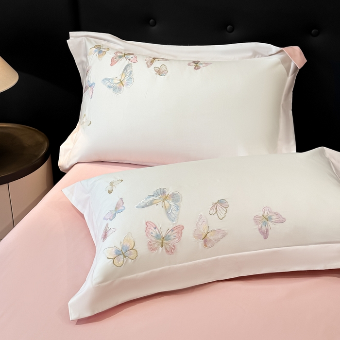 91家纺网 家纺一手货源 找家纺 博纳家纺 2025新款亲服棉宽边高级简奢款绣花四件套-漫山花野 象牙白