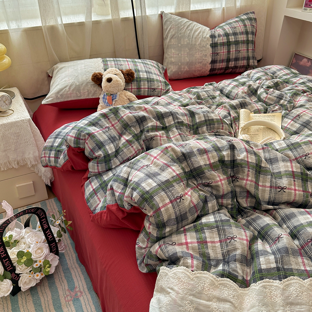 91家纺网 家纺一手货源 找家纺 （总）晚爱家纺（原晚安家居） 2025新款韩系少女风蕾丝花边四件套云感木棉双层纱-苏菲