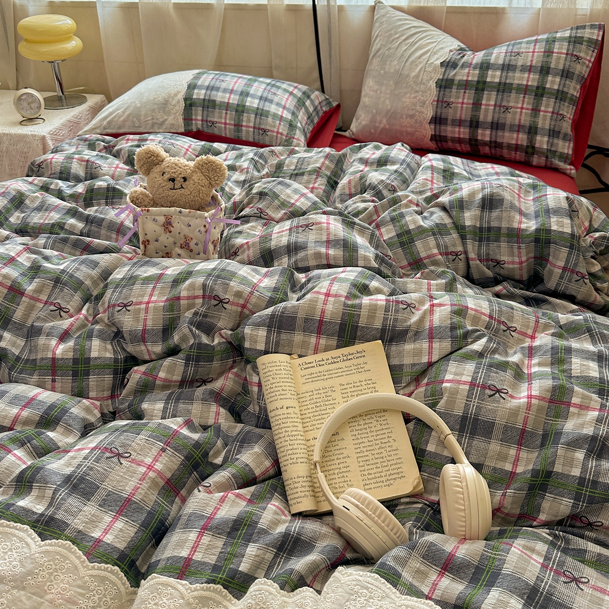 91家纺网 家纺一手货源 找家纺 （总）晚爱家纺（原晚安家居） 2025新款韩系少女风蕾丝花边四件套云感木棉双层纱-苏菲