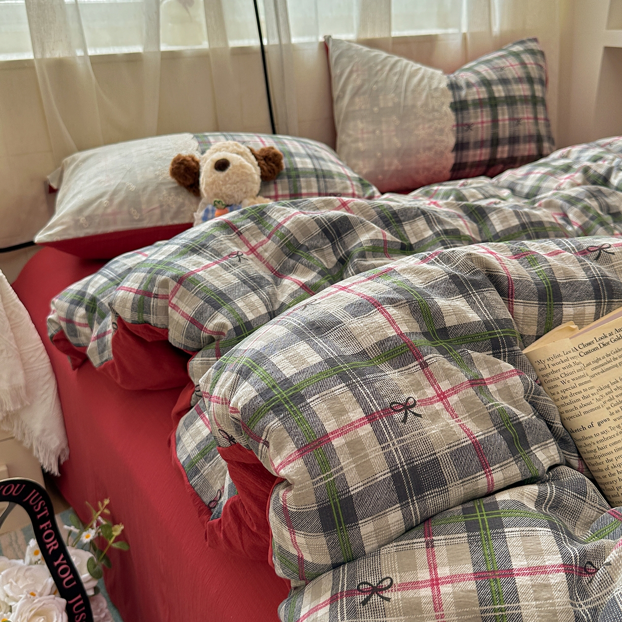 91家纺网 家纺一手货源 找家纺 （总）晚爱家纺（原晚安家居） 2025新款韩系少女风蕾丝花边四件套云感木棉双层纱-苏菲