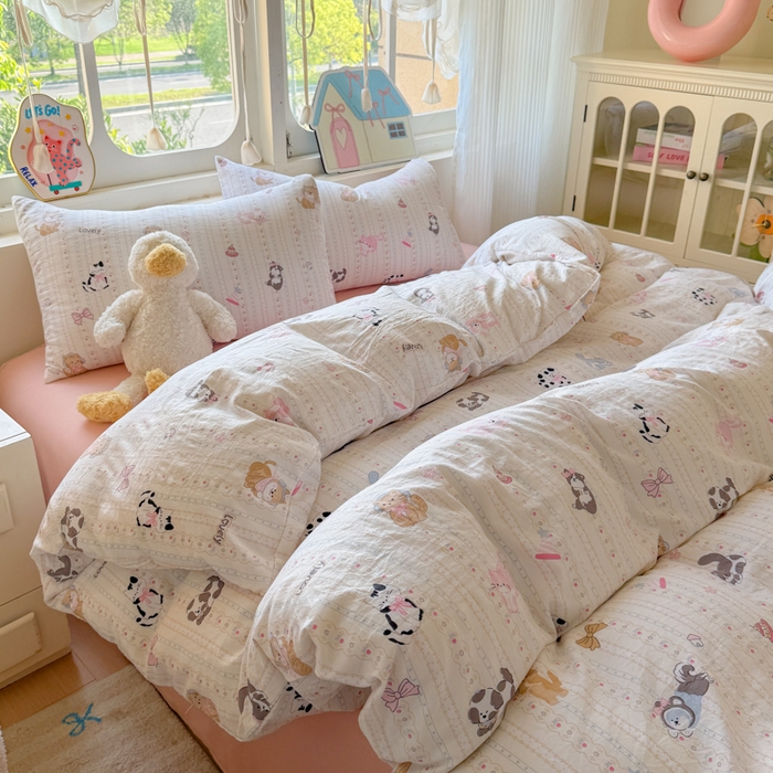 91家纺网 家纺一手货源 找家纺 （总）晚爱家纺（原晚安家居） 2025新款超柔水洗棉四件套卡通小清新学生宿舍三件套