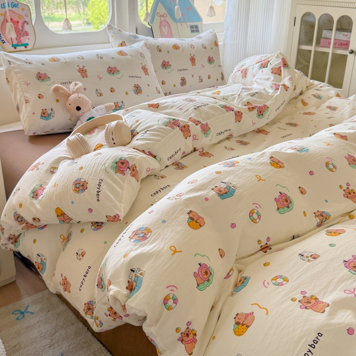 91家纺网 家纺一手货源 找家纺 （总）晚爱家纺（原晚安家居） 2025新款超柔水洗棉四件套卡通小清新学生宿舍三件套