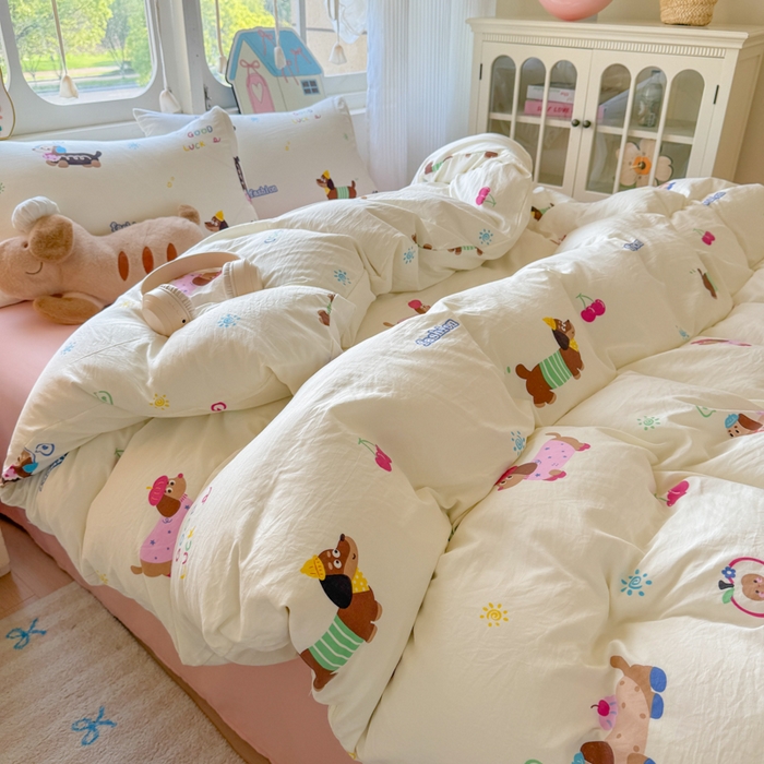 91家纺网 家纺一手货源 找家纺 （总）晚爱家纺（原晚安家居） 2025新款超柔水洗棉四件套卡通小清新学生宿舍三件套