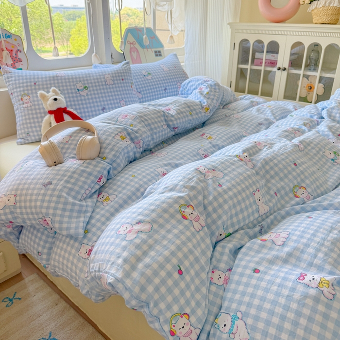 91家纺网 家纺一手货源 找家纺 （总）晚爱家纺（原晚安家居） 2025新款超柔水洗棉四件套卡通小清新学生宿舍三件套