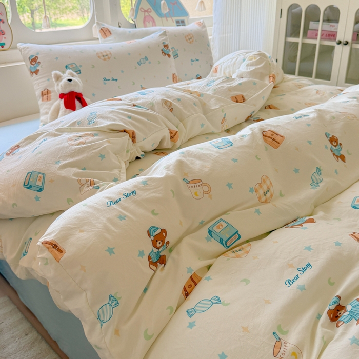 91家纺网 家纺一手货源 找家纺 （总）晚爱家纺（原晚安家居） 2025新款超柔水洗棉四件套卡通小清新学生宿舍三件套