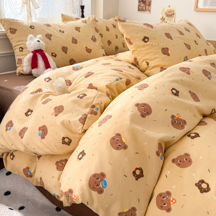 91家纺网 家纺一手货源 找家纺 （总）晚爱家纺（原晚安家居） 2025新款超柔水洗棉四件套卡通小清新学生宿舍三件套