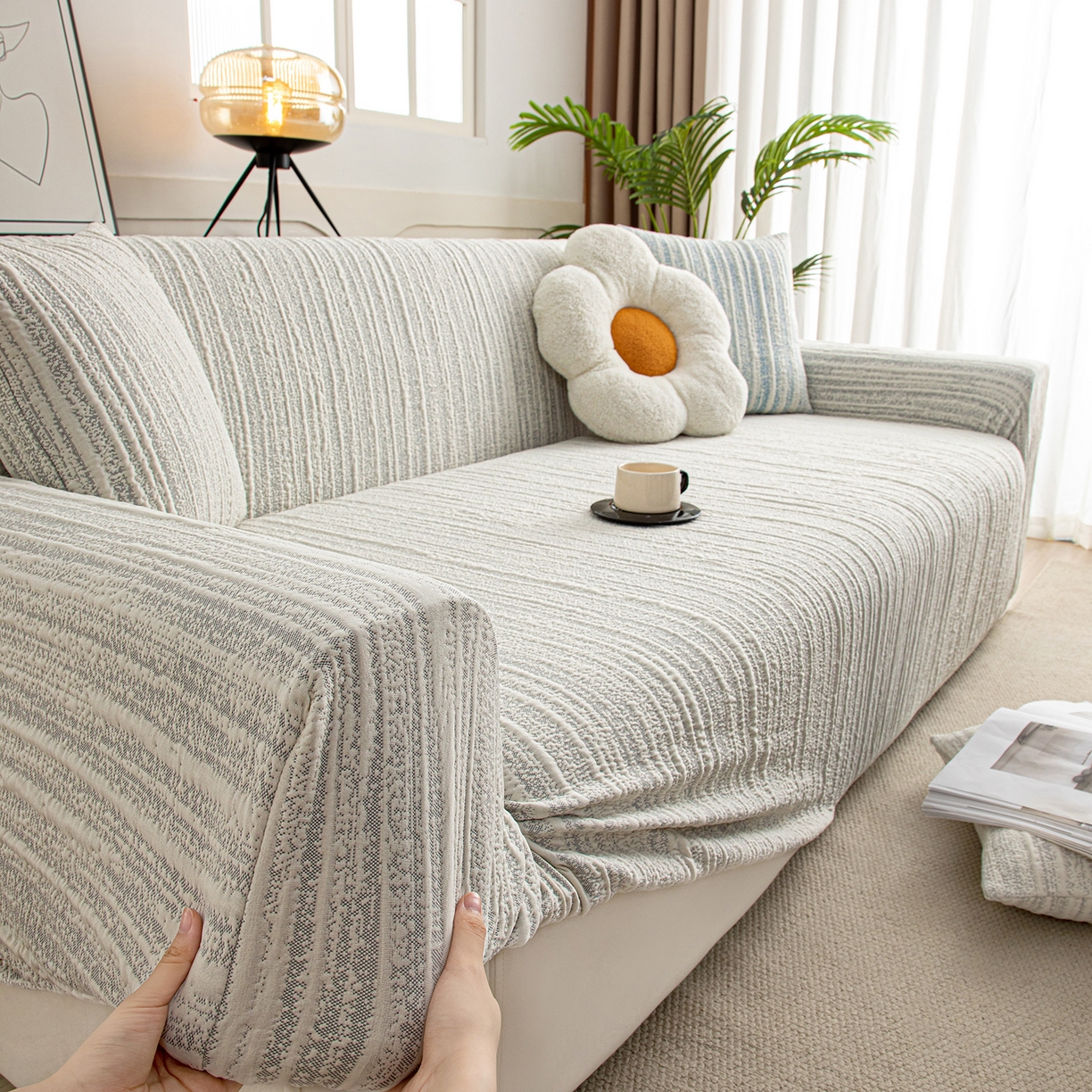 91家纺网 家纺一手货源 找家纺 沐沐家纺 2026新款星弦沙发套 星空灰