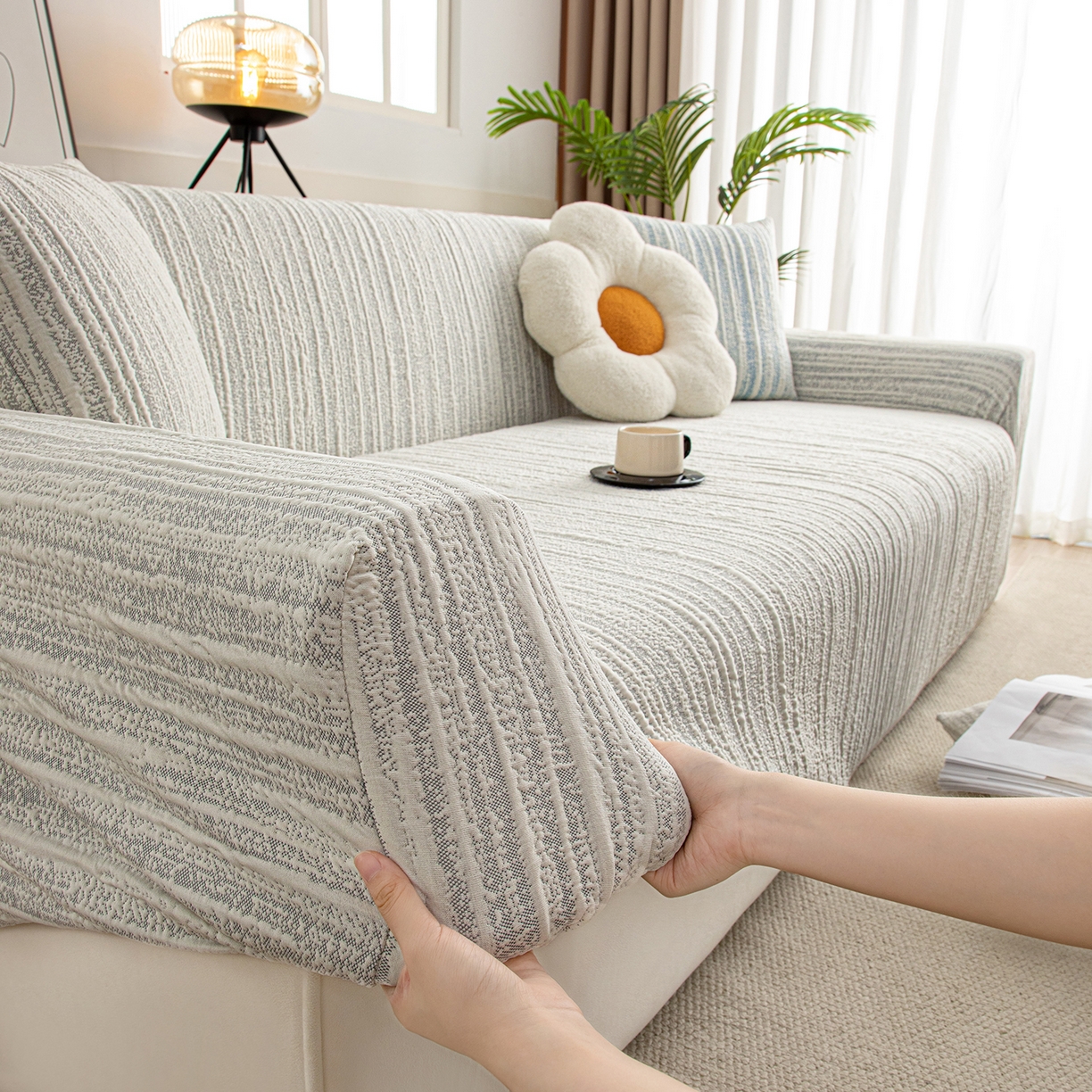 91家纺网 家纺一手货源 找家纺 沐沐家纺 2026新款星弦沙发套 星空灰