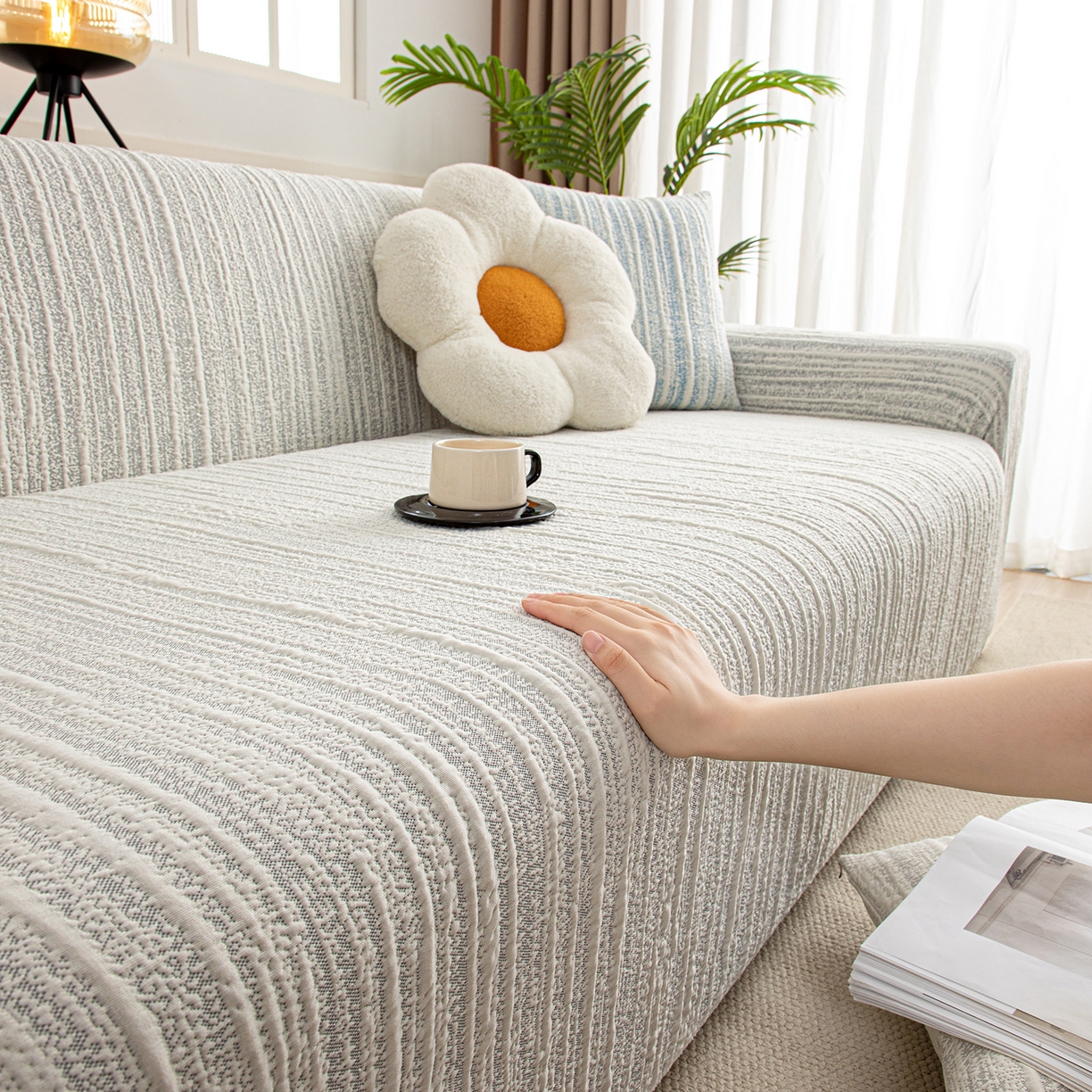 91家纺网 家纺一手货源 找家纺 沐沐家纺 2026新款星弦沙发套 星空灰