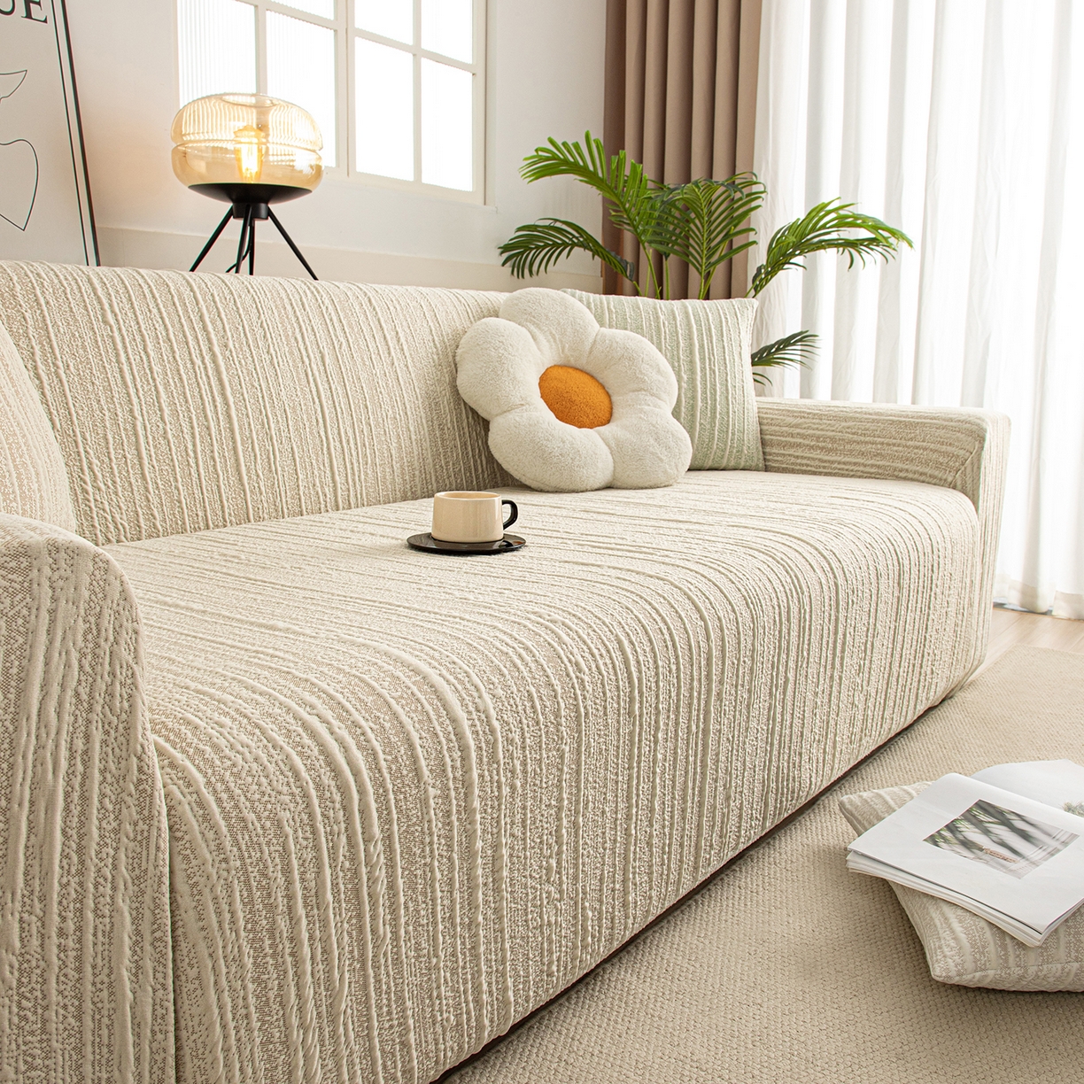 91家纺网 家纺一手货源 找家纺 沐沐家纺 2026新款星弦沙发套 浅卡其