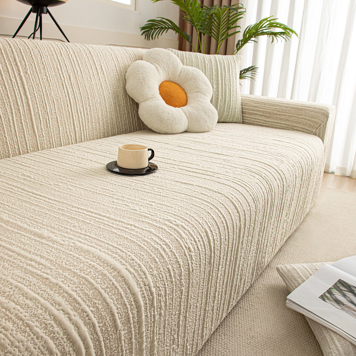 91家纺网 家纺一手货源 找家纺 沐沐家纺 2026新款星弦沙发套 浅卡其