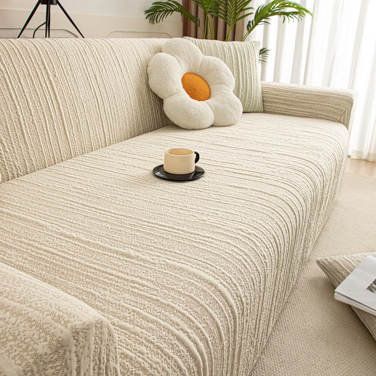 91家纺网 家纺一手货源 找家纺 沐沐家纺 2026新款星弦沙发套 浅卡其