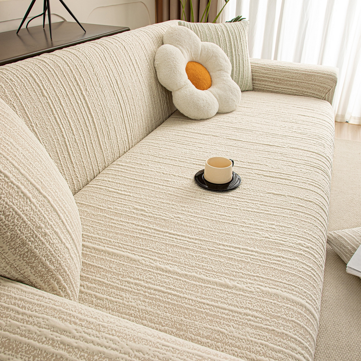 91家纺网 家纺一手货源 找家纺 沐沐家纺 2026新款星弦沙发套 浅卡其