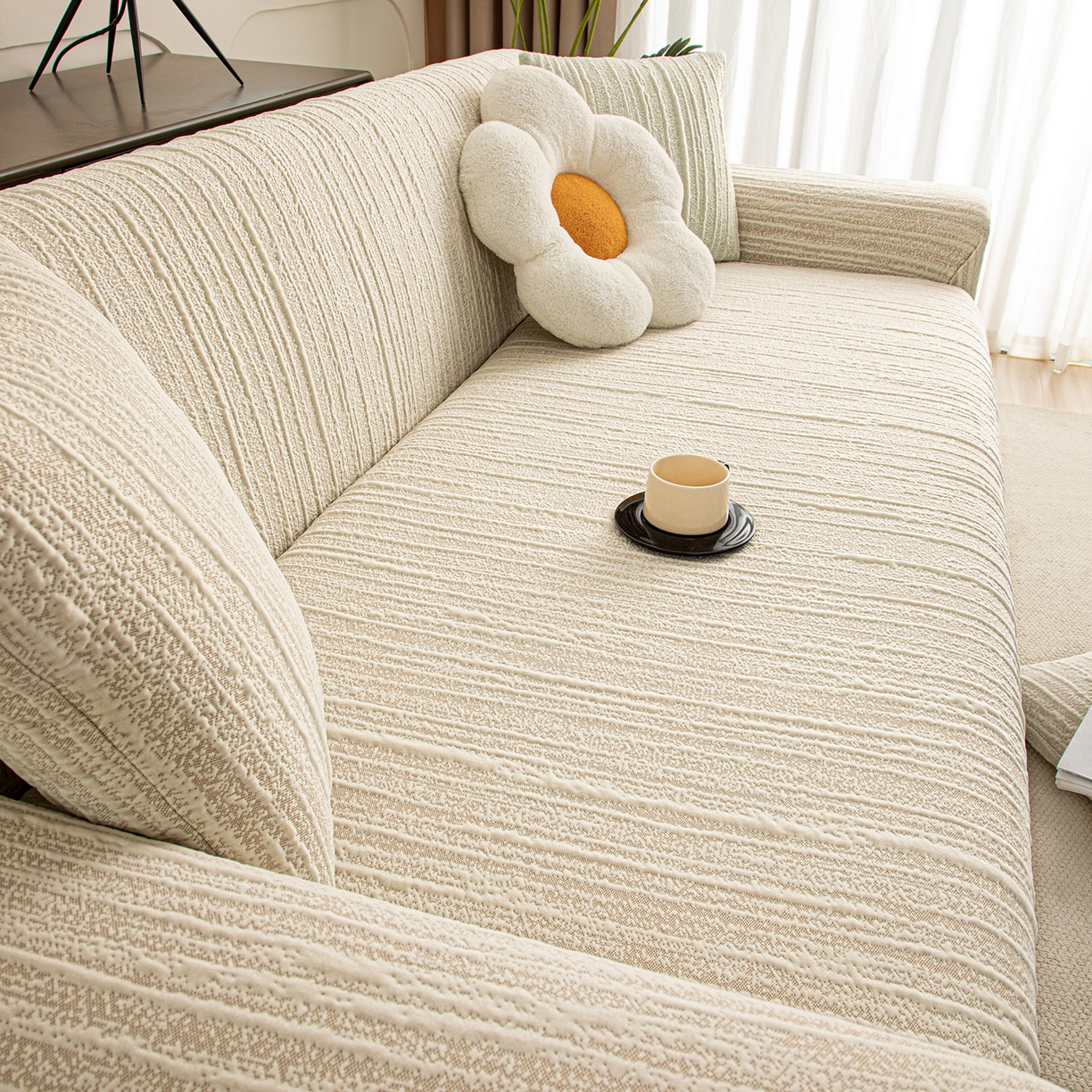 91家纺网 家纺一手货源 找家纺 沐沐家纺 2026新款星弦沙发套 浅卡其