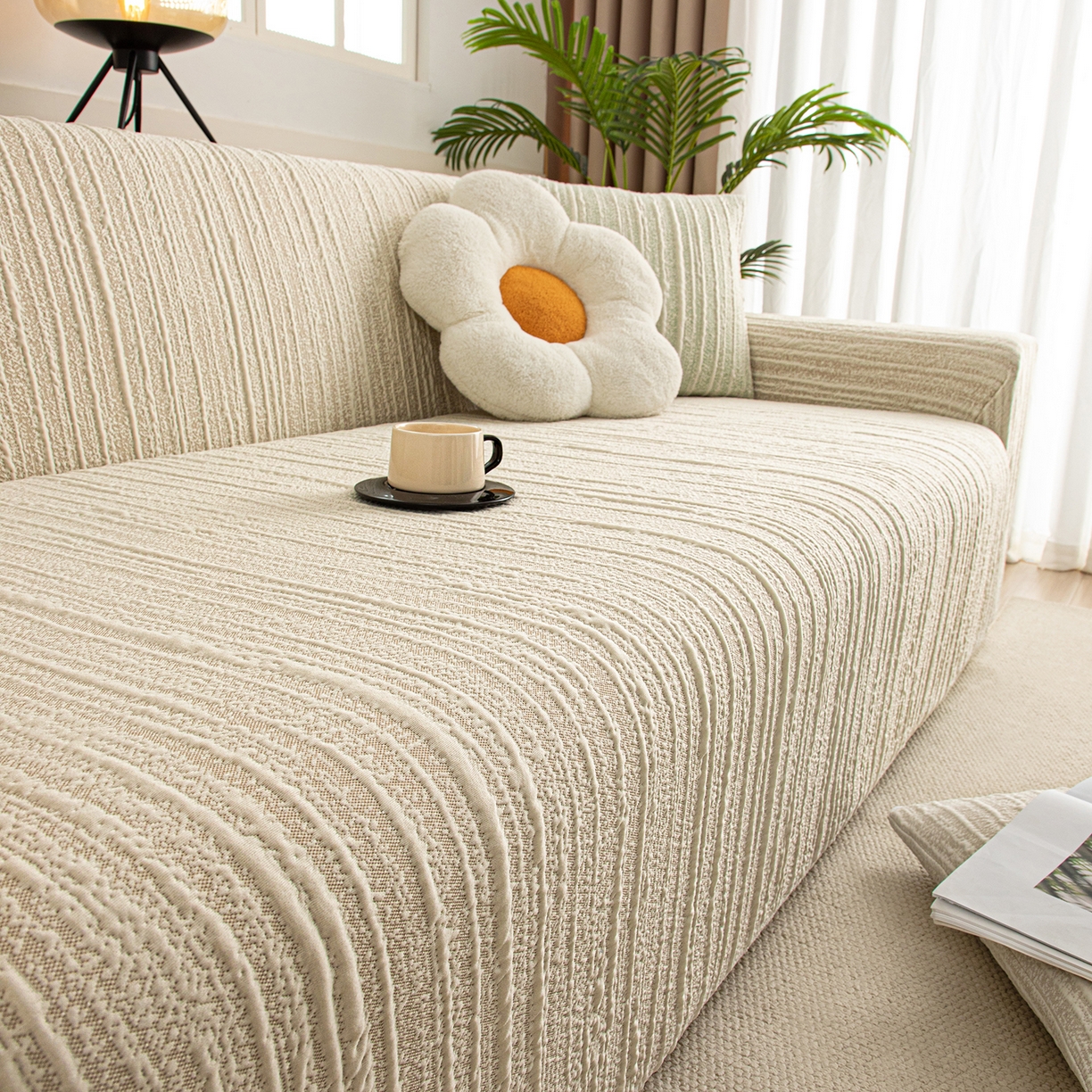 91家纺网 家纺一手货源 找家纺 沐沐家纺 2026新款星弦沙发套 浅卡其