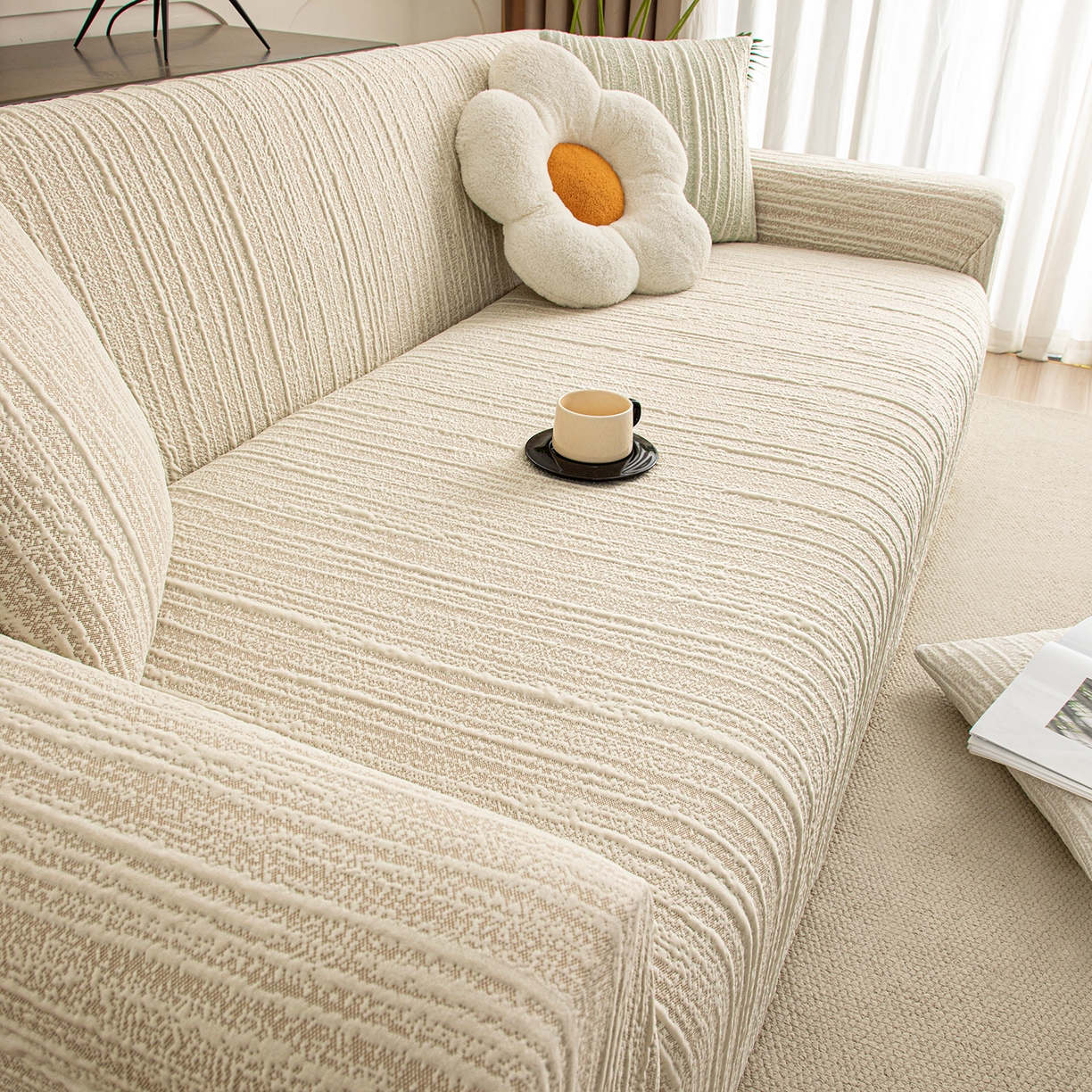 91家纺网 家纺一手货源 找家纺 沐沐家纺 2026新款星弦沙发套 浅卡其