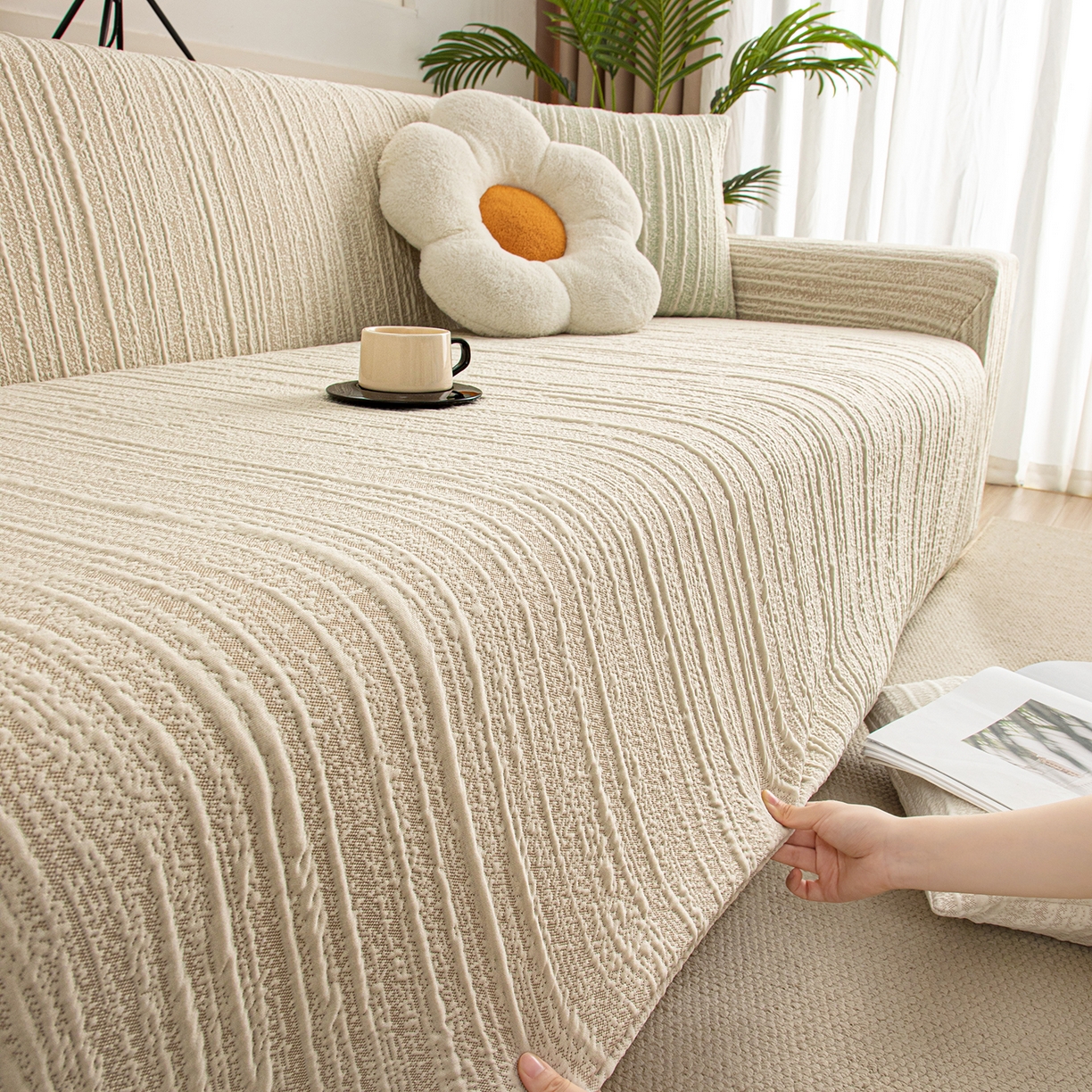 91家纺网 家纺一手货源 找家纺 沐沐家纺 2026新款星弦沙发套 浅卡其