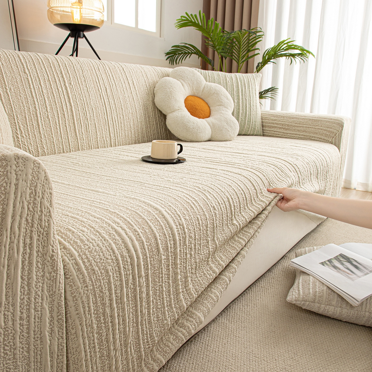 91家纺网 家纺一手货源 找家纺 沐沐家纺 2026新款星弦沙发套 浅卡其