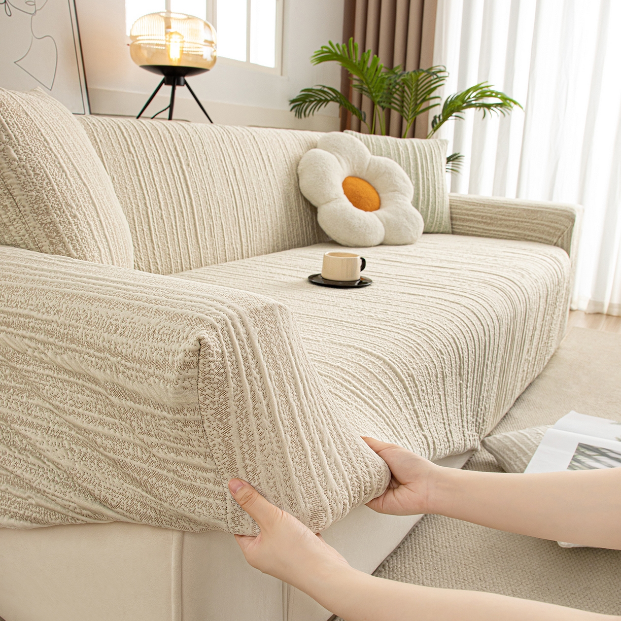 91家纺网 家纺一手货源 找家纺 沐沐家纺 2026新款星弦沙发套 浅卡其