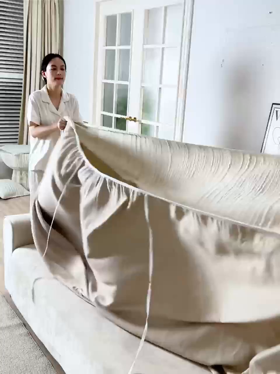 91家纺网 家纺一手货源 找家纺 沐沐家纺 2026新款星弦沙发套 浅卡其