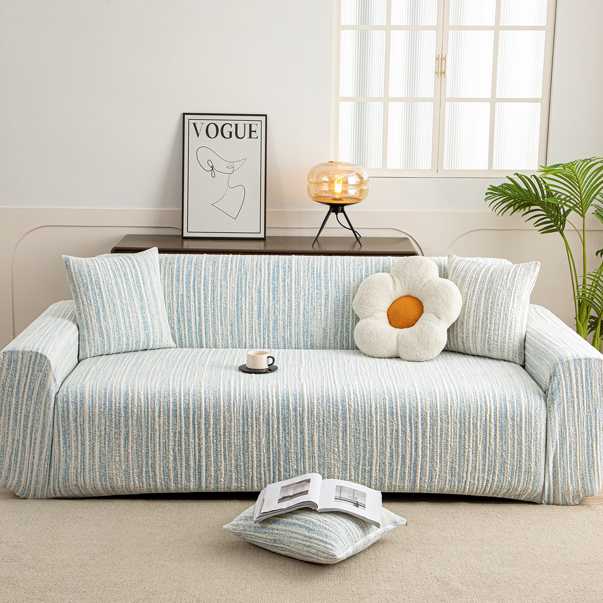 91家纺网 家纺一手货源 找家纺 沐沐家纺 2026新款星弦沙发套 孔雀蓝