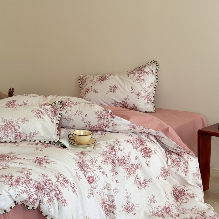 91家纺网 家纺一手货源 找家纺 （总）于果 2025新款全棉纯棉生态磨毛花边款四件套