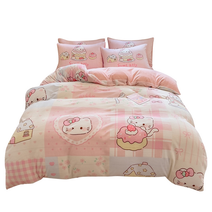 91家纺网 家纺一手货源 找家纺 丝羽坊 2025新款A类大版牛奶绒印花四件套 猫咪日记