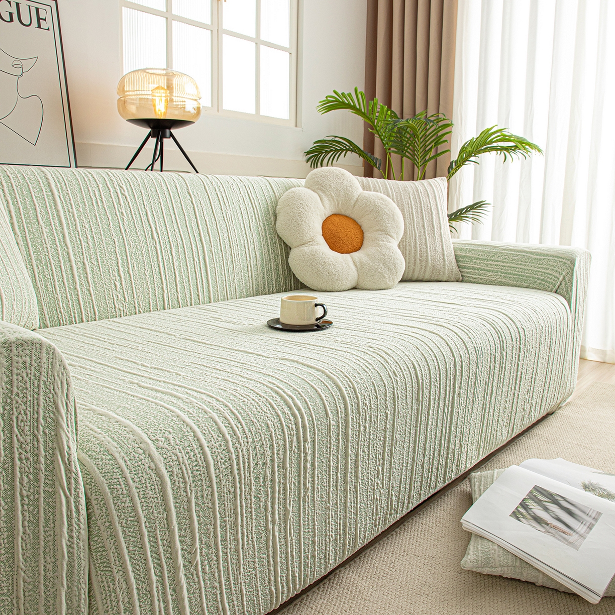 91家纺网 家纺一手货源 找家纺 沐沐家纺 2026新款星弦沙发套 抹茶绿