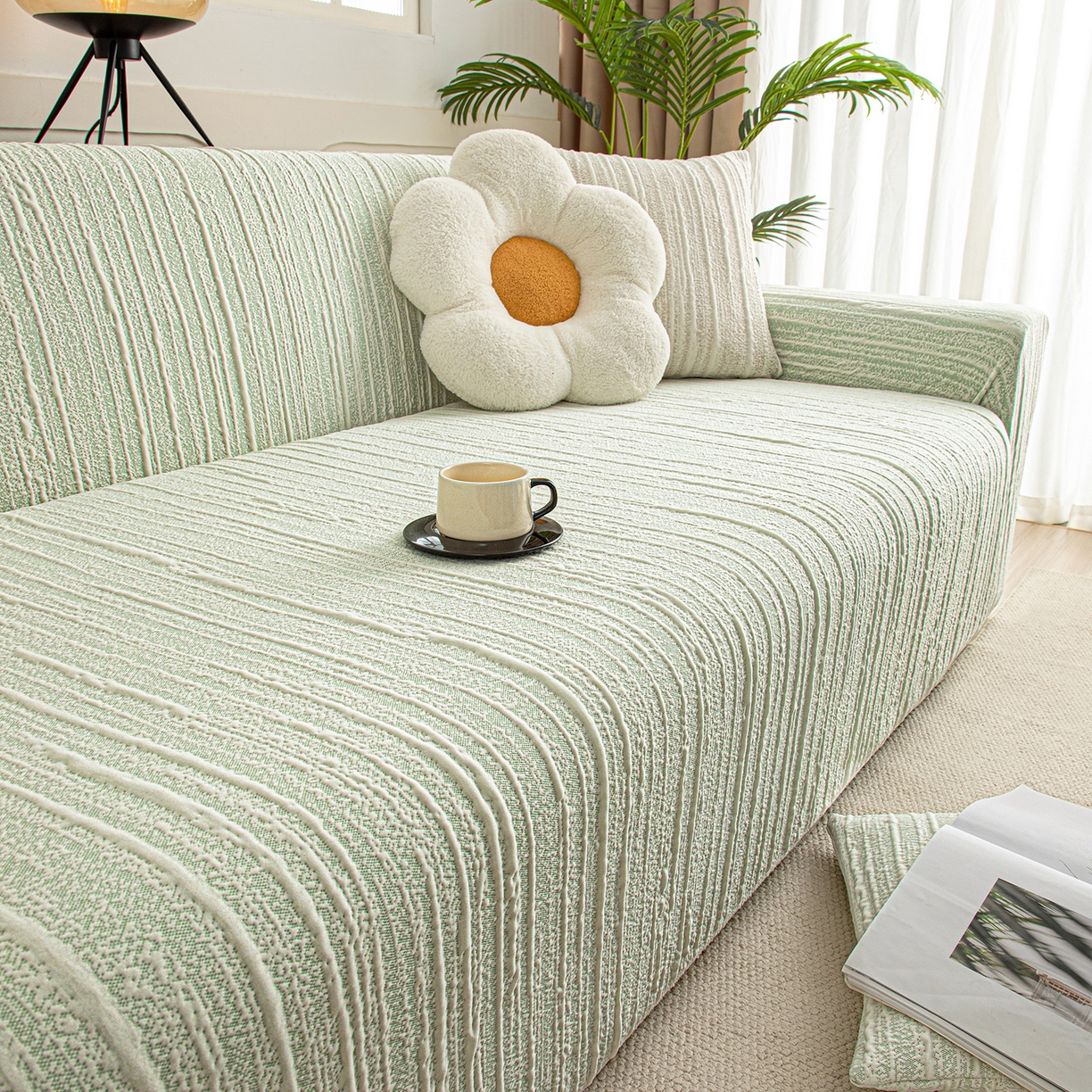 91家纺网 家纺一手货源 找家纺 沐沐家纺 2026新款星弦沙发套 抹茶绿