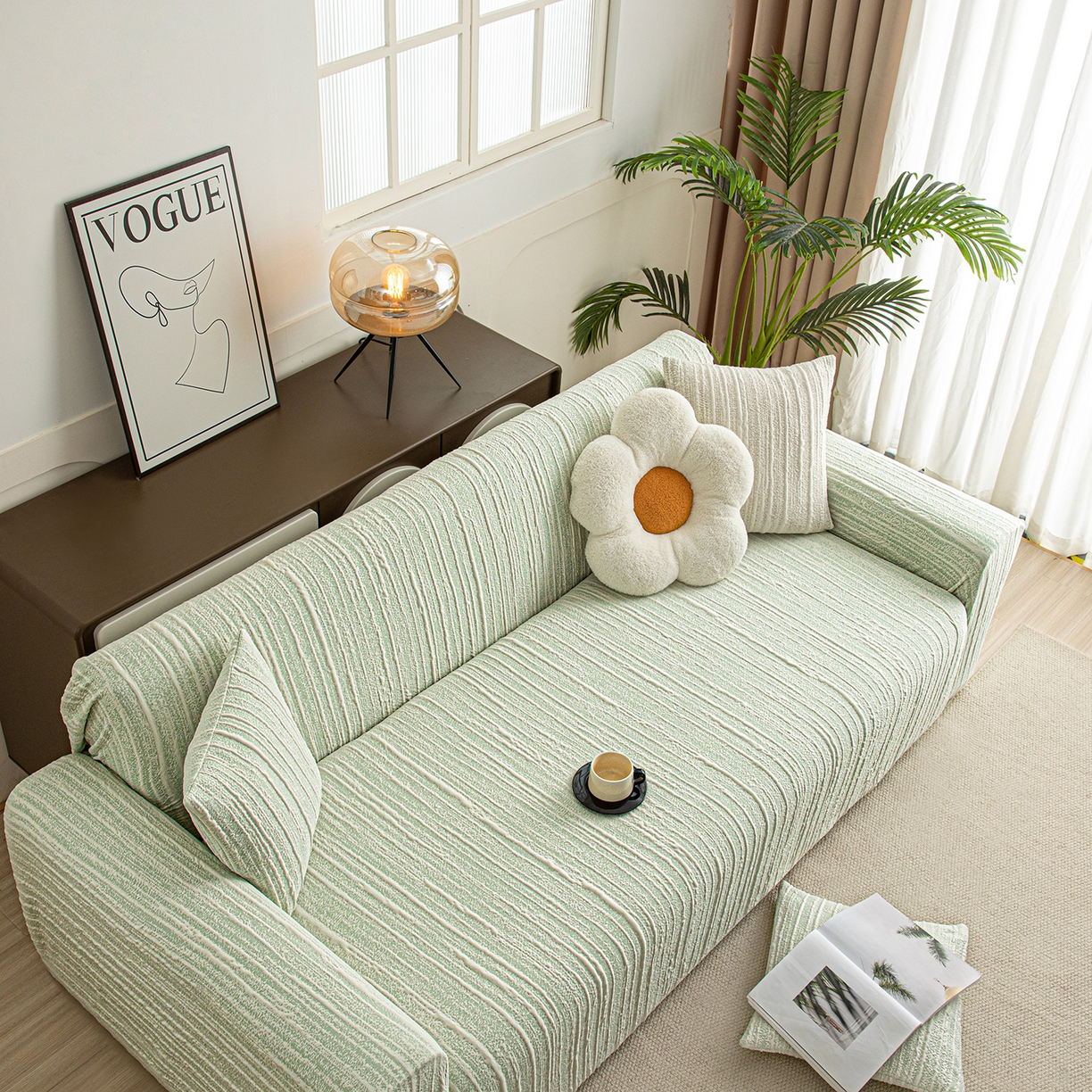 91家纺网 家纺一手货源 找家纺 沐沐家纺 2026新款星弦沙发套 抹茶绿