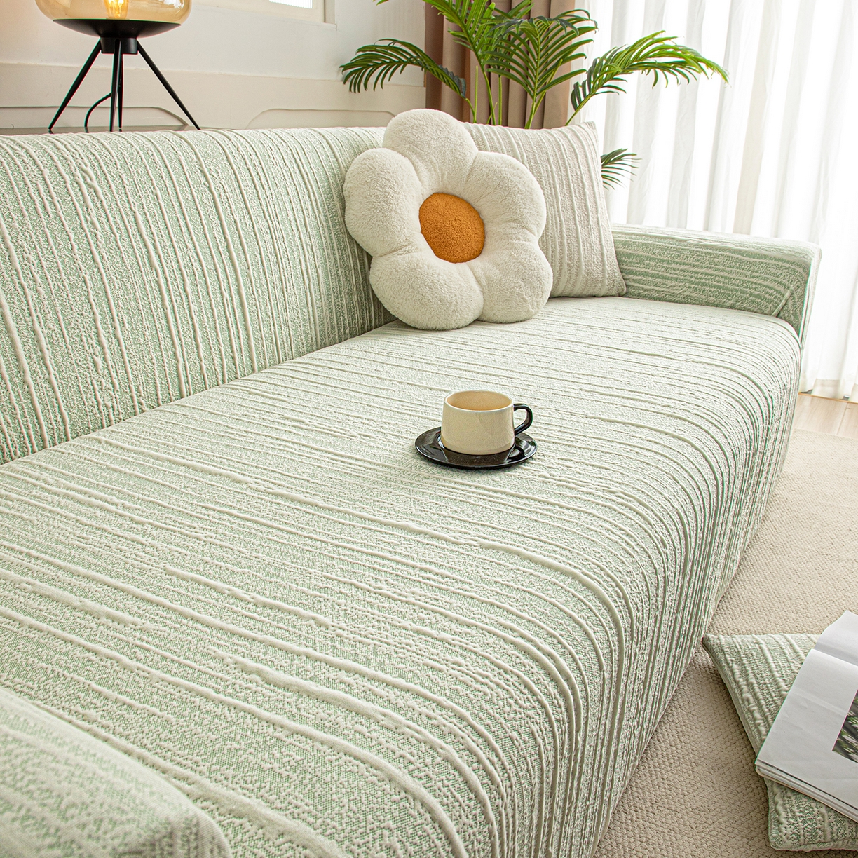 91家纺网 家纺一手货源 找家纺 沐沐家纺 2026新款星弦沙发套 抹茶绿