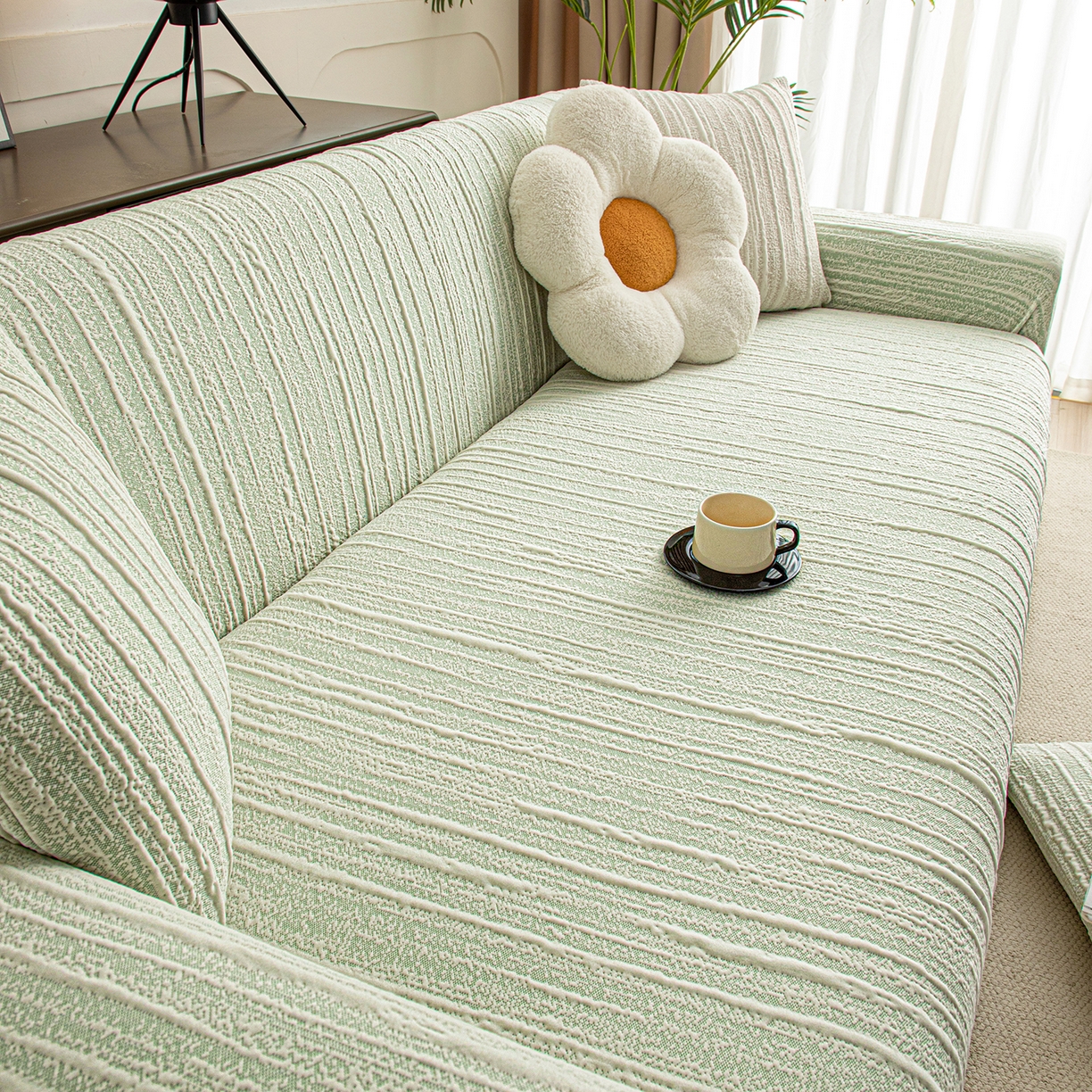 91家纺网 家纺一手货源 找家纺 沐沐家纺 2026新款星弦沙发套 抹茶绿