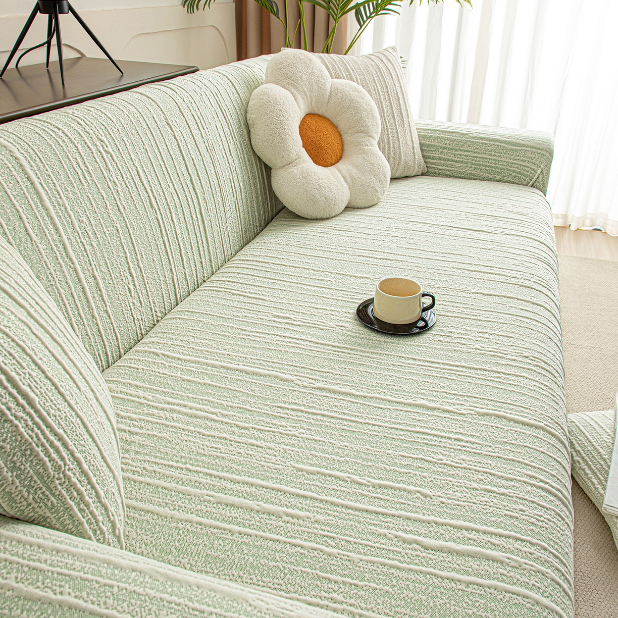 91家纺网 家纺一手货源 找家纺 沐沐家纺 2026新款星弦沙发套 抹茶绿