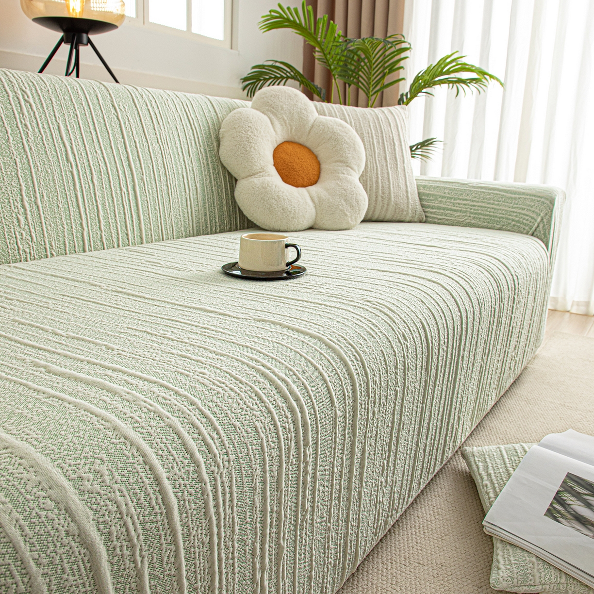 91家纺网 家纺一手货源 找家纺 沐沐家纺 2026新款星弦沙发套 抹茶绿